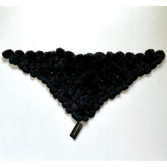 Newport News Rabbit Fur Scarf Vintage Black Pom Pom Shawl New With Tags One Size - Picture 1 of 9
